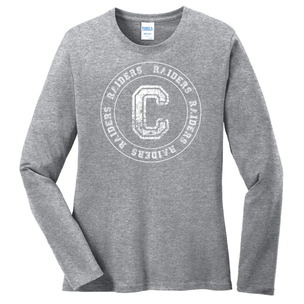 Heather Grey C Raiders Circle Port and Company Ladies Core Blend Long Sleeve