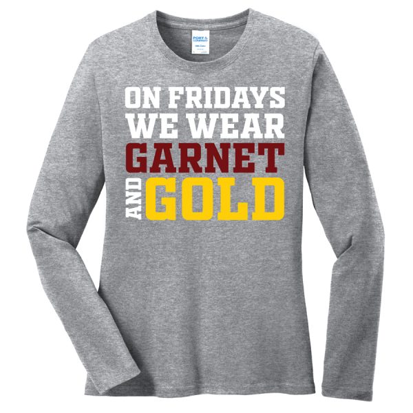 Heather Grey Garnet And Gold Port and Company Ladies Core Blend Long Sleeve