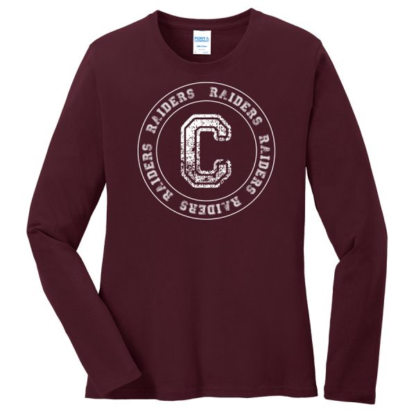 Maroon C Raiders Circle Port and Company Ladies Core Blend Long Sleeve