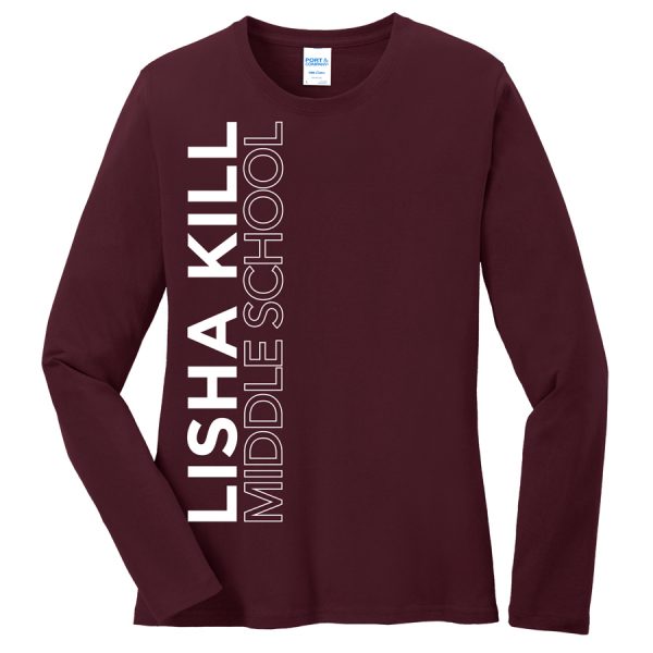 Maroon Lisha Kill (vertical) Port and Company Ladies Core Blend Long Sleeve