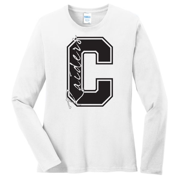 White C Raiders Port and Company Ladies Core Blend Long Sleeve