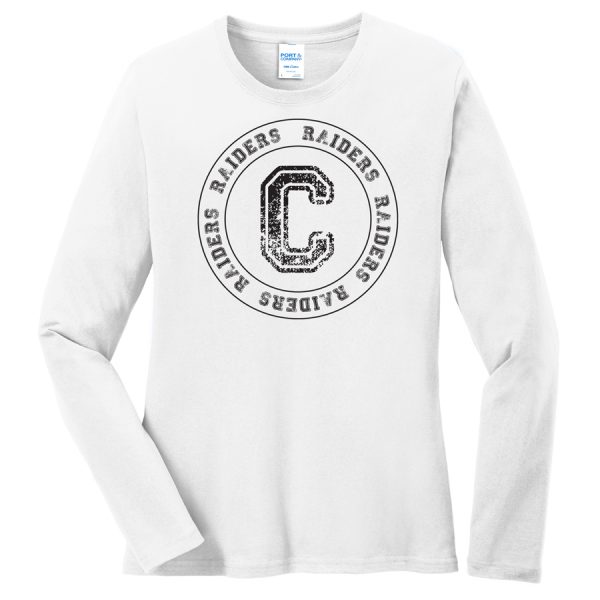 White C Raiders Circle Port and Company Ladies Core Blend Long Sleeve