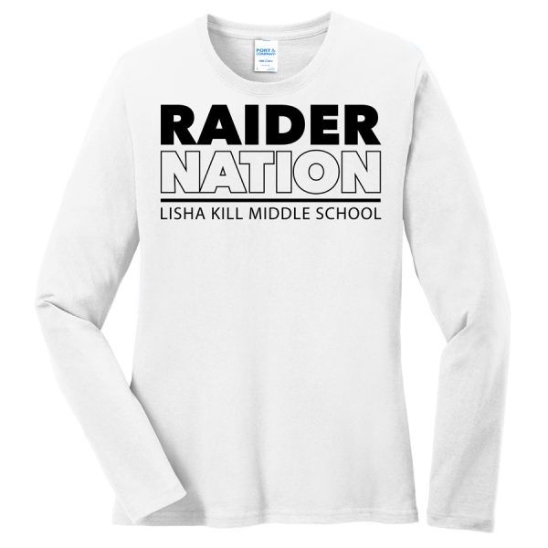 White Raider Nation Port and Company Ladies Core Blend Long Sleeve