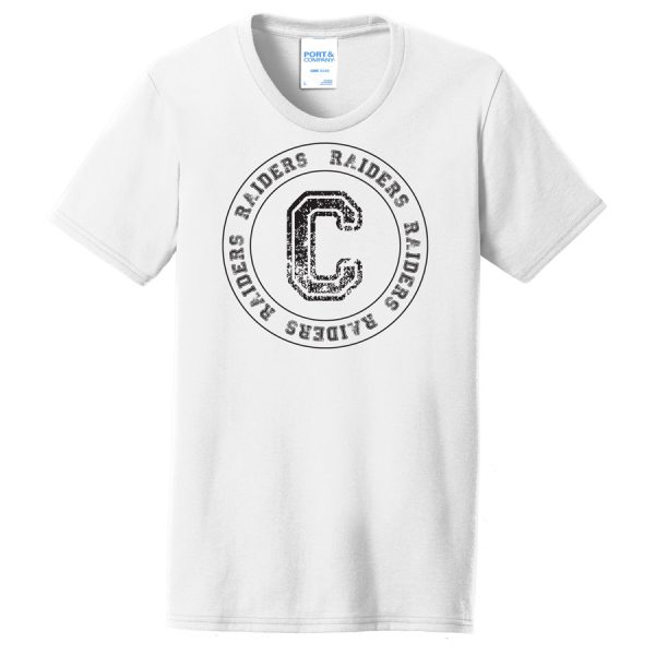 White C Raiders Circle Port and Company Ladies Core Blend Tee