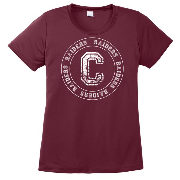 Maroon C Raiders Circle Ladies Performance Cooling Tee