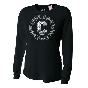 Black C Raiders Circle Ladies Long Sleeve Performance Cooling Tee