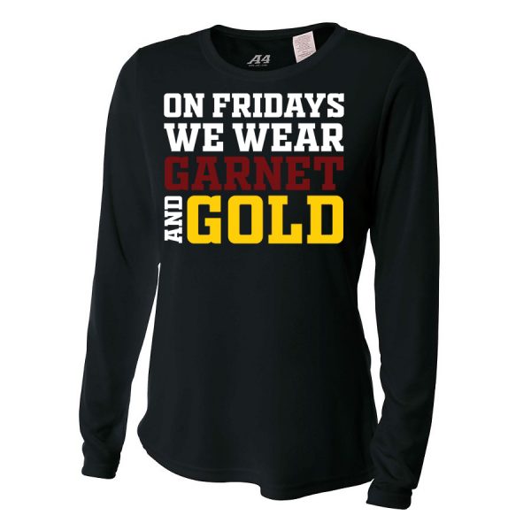 Black Garnet And Gold Ladies Long Sleeve Performance Cooling Tee