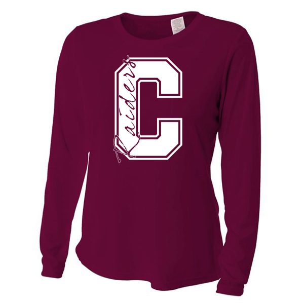 Maroon C Raiders Ladies Long Sleeve Performance Cooling Tee