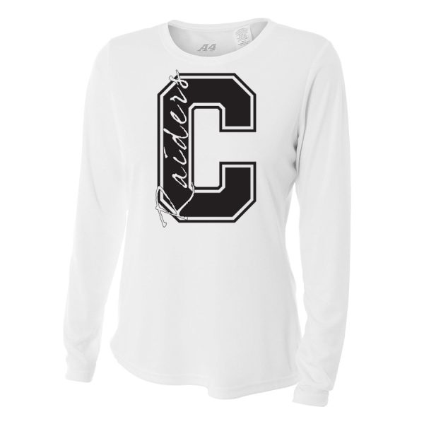 White C Raiders Ladies Long Sleeve Performance Cooling Tee