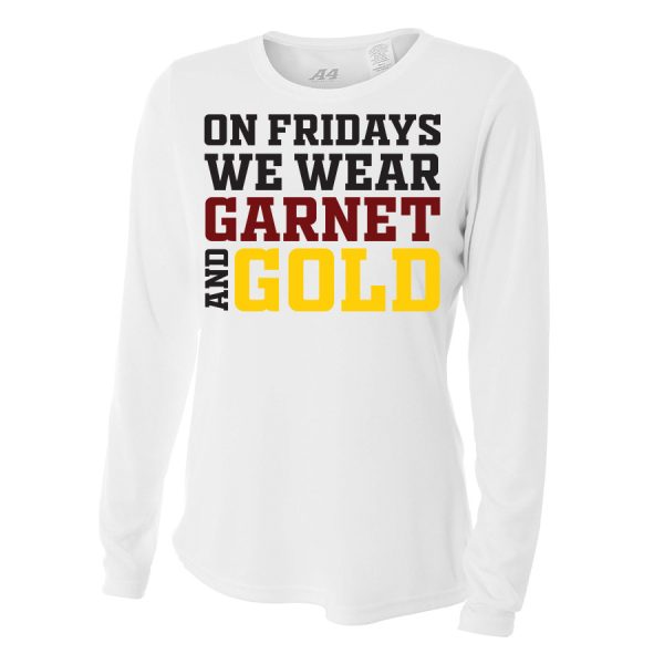 White Garnet And Gold Ladies Long Sleeve Performance Cooling Tee