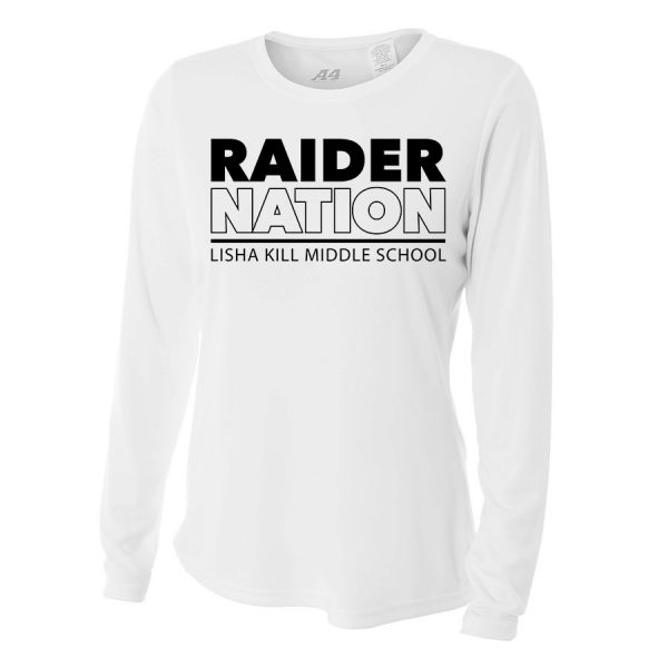 White Raider Nation Ladies Long Sleeve Performance Cooling Tee