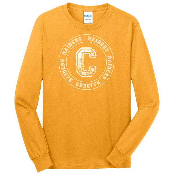 Gold C Raiders Circle Port and Company Core Blend Long Sleeve