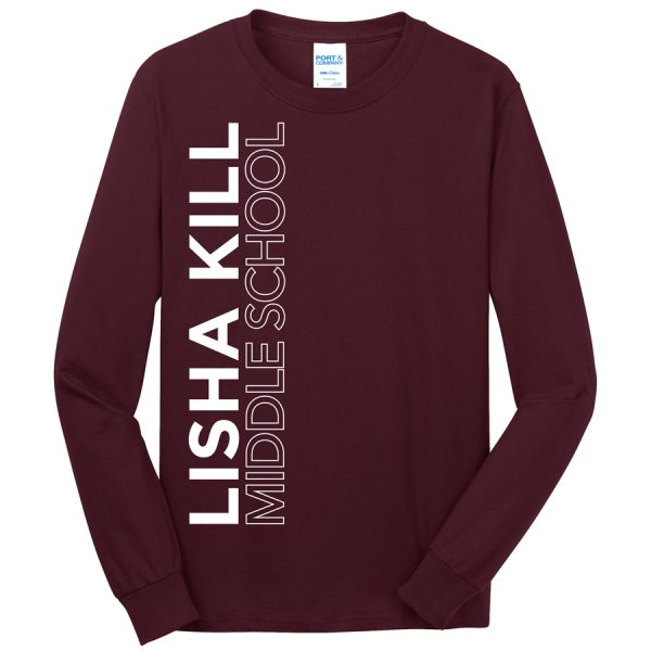 Maroon Lisha Kill (vertical) Port and Company Core Blend Long Sleeve