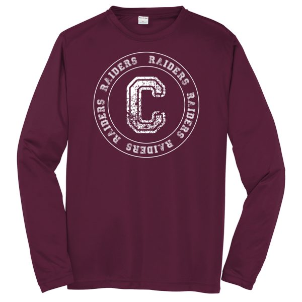 Maroon C Raiders Circle Long Sleeve Performance Cooling Tee