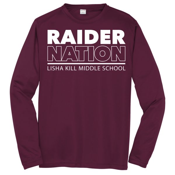 Maroon Raider Nation Youth Long Sleeve Performance Cooling Tee